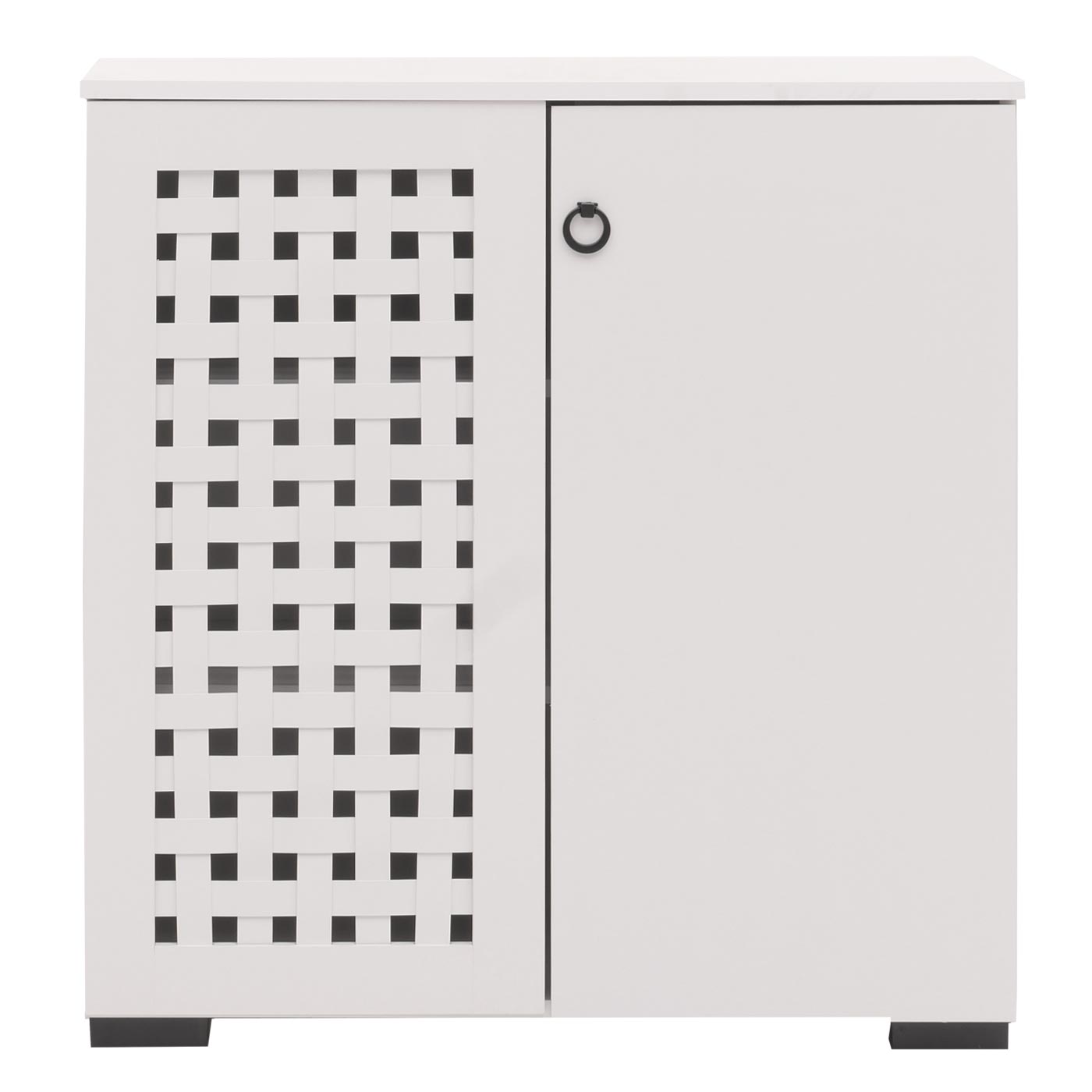 Cosmo Casa - Ladekast - Dressoirkast - 3D Geweven Design - 2 Deuren - 3 Opbergvakken - Soft-Close - 82x80x37cm - Wit