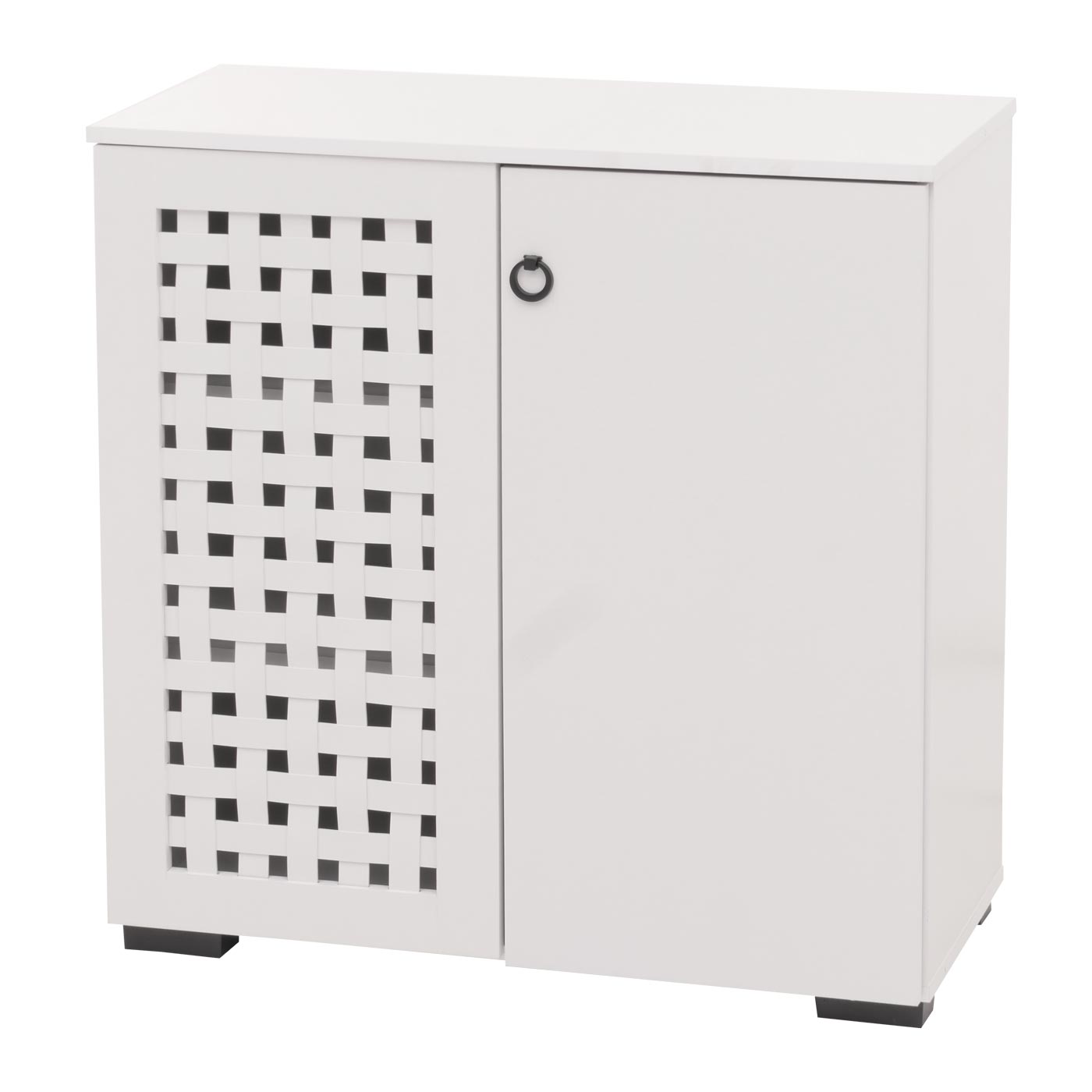 Cosmo Casa - Ladekast - Dressoirkast - 3D Geweven Design - 2 Deuren - 3 Opbergvakken - Soft-Close - 82x80x37cm - Wit