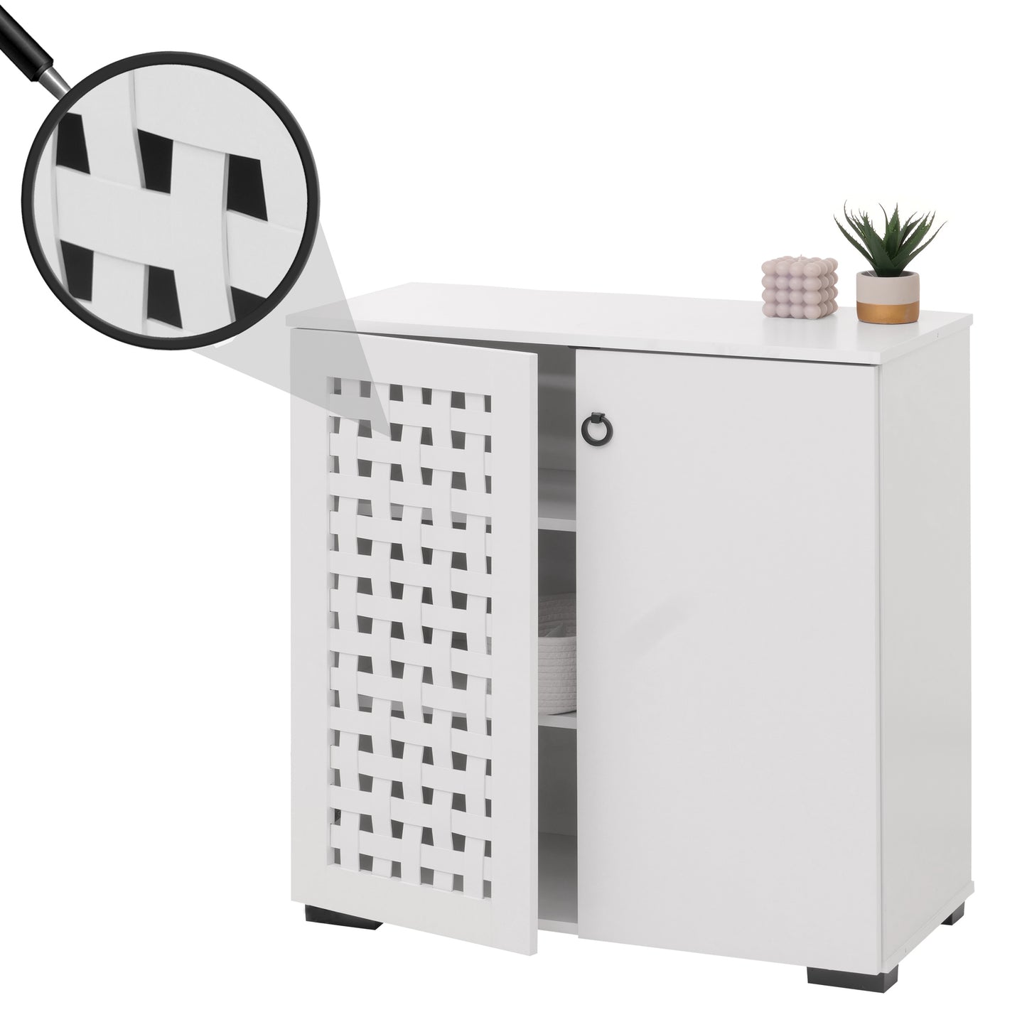 Cosmo Casa - Ladekast - Dressoirkast - 3D Geweven Design - 2 Deuren - 3 Opbergvakken - Soft-Close - 82x80x37cm - Wit