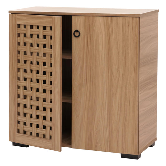 Cosmo Casa - Ladenkast - Dressoirkast - 3D Rieten Design - 2 Deuren - 3 Opbergvakken - Soft-Close - 82x80x37cm - Bruin