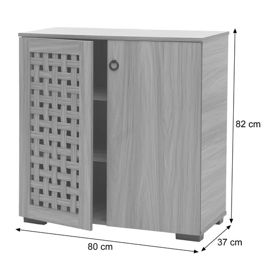 Cosmo Casa - Ladenkast - Dressoirkast - 3D Rieten Design - 2 Deuren - 3 Opbergvakken - Soft-Close - 82x80x37cm - Bruin