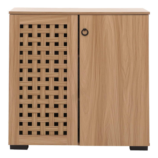 Cosmo Casa - Ladenkast - Dressoirkast - 3D Rieten Design - 2 Deuren - 3 Opbergvakken - Soft-Close - 82x80x37cm - Bruin