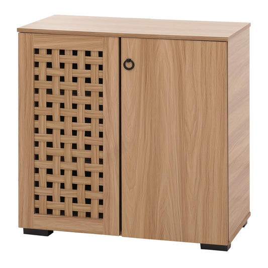 Cosmo Casa - Ladenkast - Dressoirkast - 3D Rieten Design - 2 Deuren - 3 Opbergvakken - Soft-Close - 82x80x37cm - Bruin