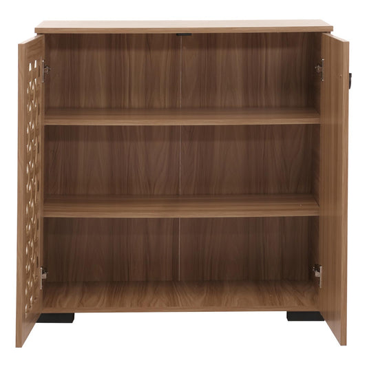 Cosmo Casa - Ladenkast - Dressoirkast - 3D Rieten Design - 2 Deuren - 3 Opbergvakken - Soft-Close - 82x80x37cm - Bruin