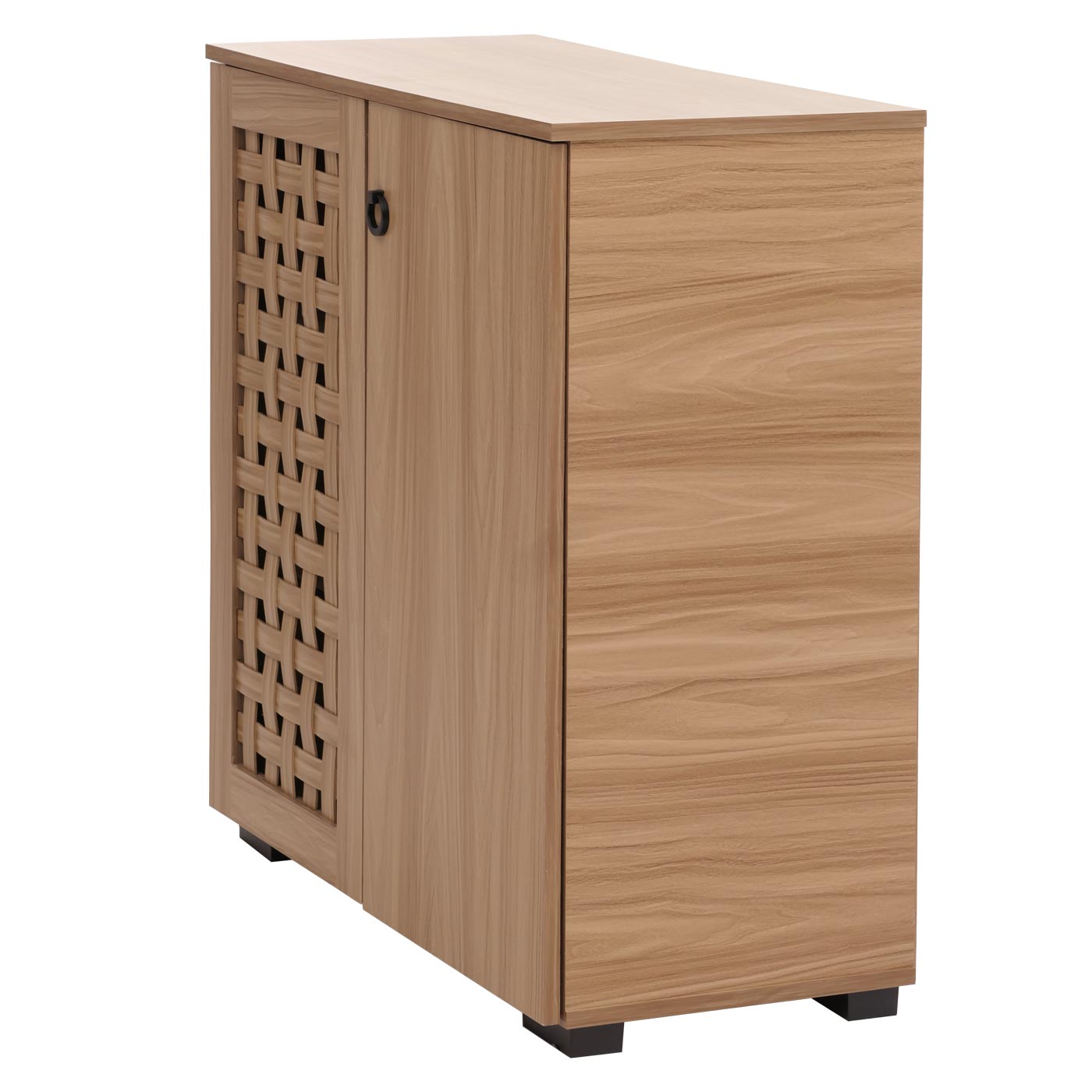 Cosmo Casa - Ladenkast - Dressoirkast - 3D Rieten Design - 2 Deuren - 3 Opbergvakken - Soft-Close - 82x80x37cm - Bruin