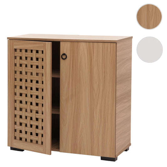 Cosmo Casa - Ladenkast - Dressoirkast - 3D Rieten Design - 2 Deuren - 3 Opbergvakken - Soft-Close - 82x80x37cm - Bruin