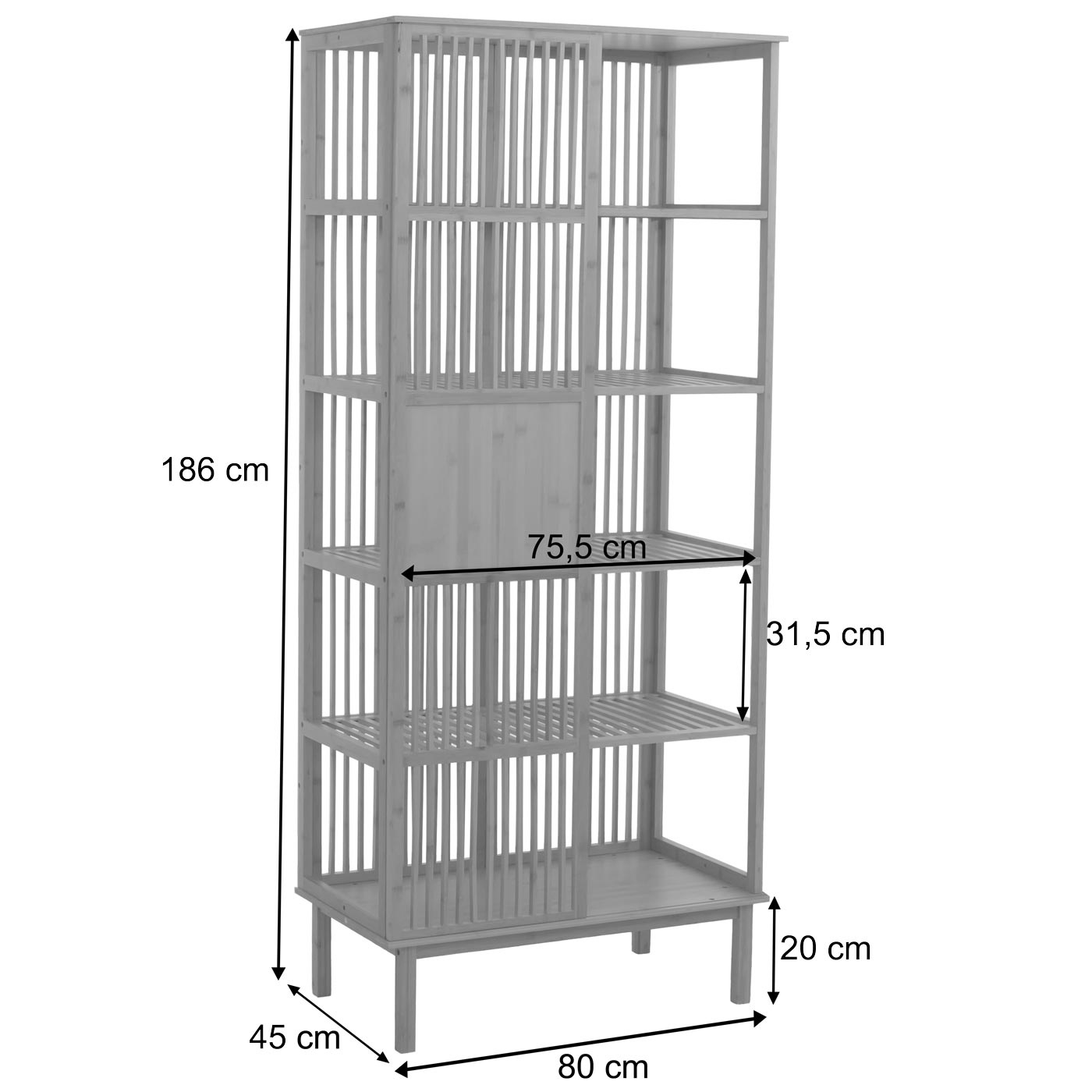 Cosmo Casa - Bamboe Staande Plank - Badkamerkast - Ladekast - 5 Planken - Schuifdeur - FSC Gecertificeerd - 186x80x45cm