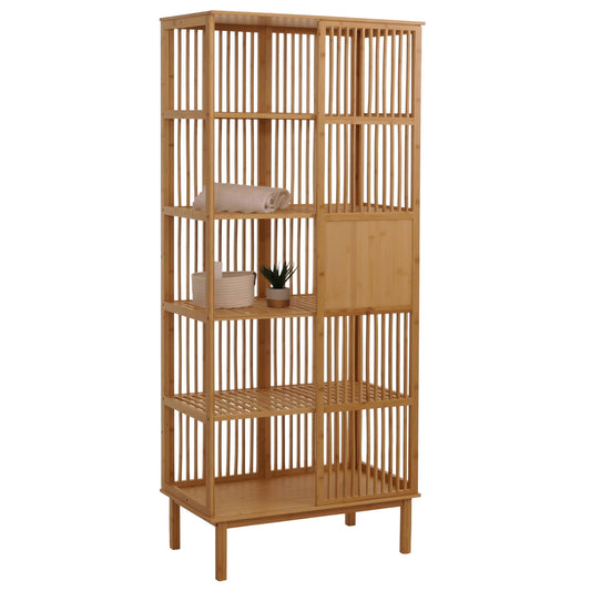 Cosmo Casa - Bamboe Staande Plank - Badkamerkast - Ladekast - 5 Planken - Schuifdeur - FSC Gecertificeerd - 186x80x45cm