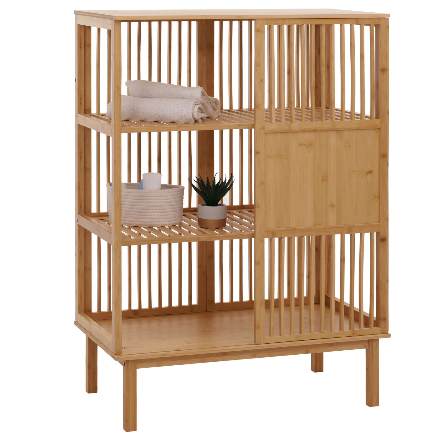 Cosmo Casa - Bamboe Staande Plank - Badkamerkast - Ladekast - 3 Planken - Schuifdeur - FSC Gecertificeerd - 115x80x45cm