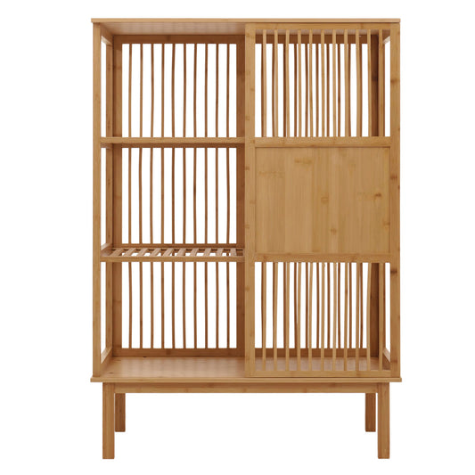 Cosmo Casa - Bamboe Staande Plank - Badkamerkast - Ladekast - 3 Planken - Schuifdeur - FSC Gecertificeerd - 115x80x45cm