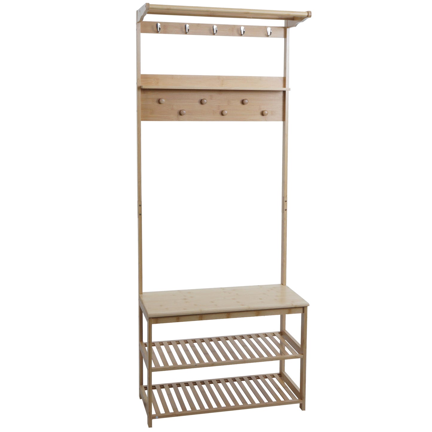 Cosmo Casa - Bamboe Staande Kapstok - Kapstok - Schoenenrek - Bank - FSC Gecertificeerd - 170x70x31cm