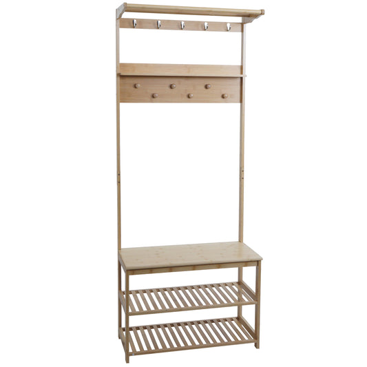 Cosmo Casa - Bamboe Staande Kapstok - Kapstok - Schoenenrek - Bank - FSC Gecertificeerd - 170x70x31cm