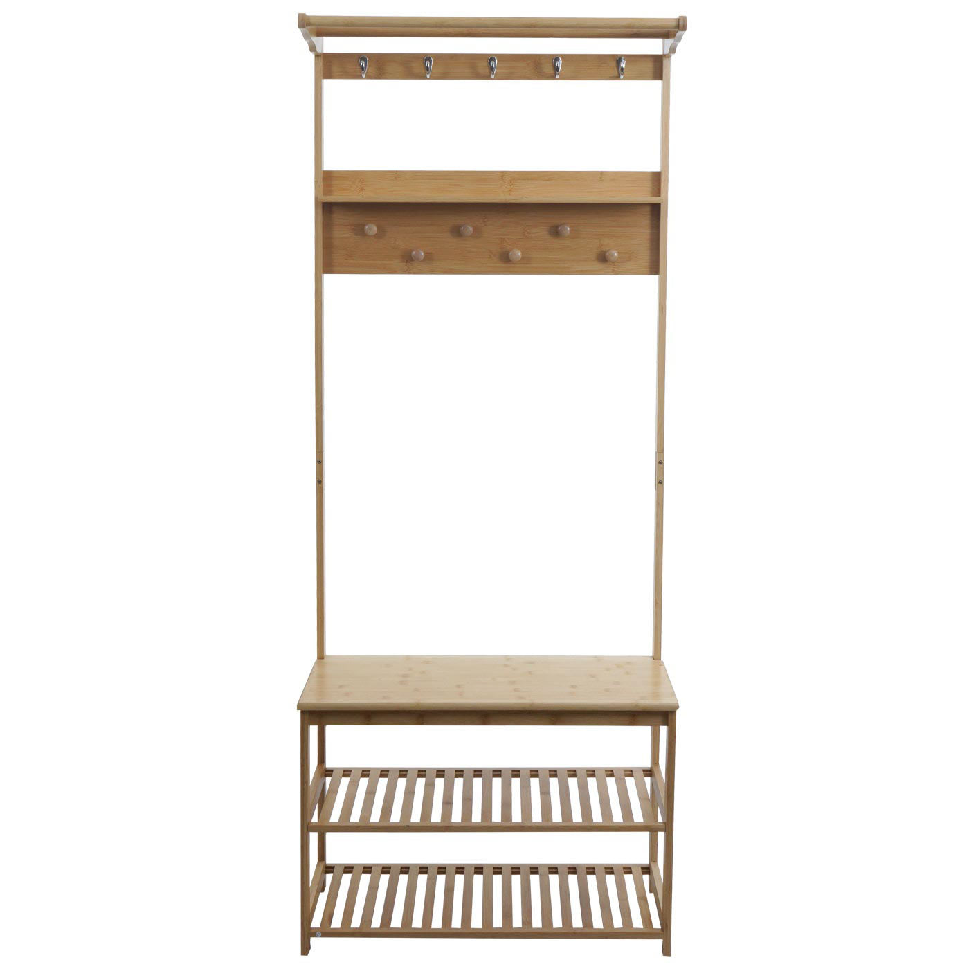 Cosmo Casa - Bamboe Staande Kapstok - Kapstok - Schoenenrek - Bank - FSC Gecertificeerd - 170x70x31cm