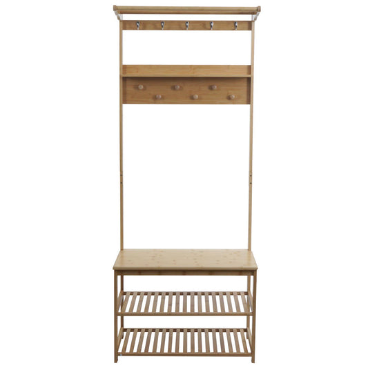 Cosmo Casa - Bamboe Staande Kapstok - Kapstok - Schoenenrek - Bank - FSC Gecertificeerd - 170x70x31cm