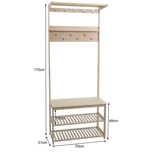 Cosmo Casa - Bamboe Staande Kapstok - Kapstok - Schoenenrek - Bank - FSC Gecertificeerd - 170x70x31cm