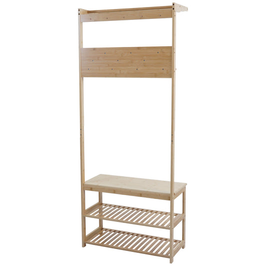 Cosmo Casa - Bamboe Staande Kapstok - Kapstok - Schoenenrek - Bank - FSC Gecertificeerd - 170x70x31cm