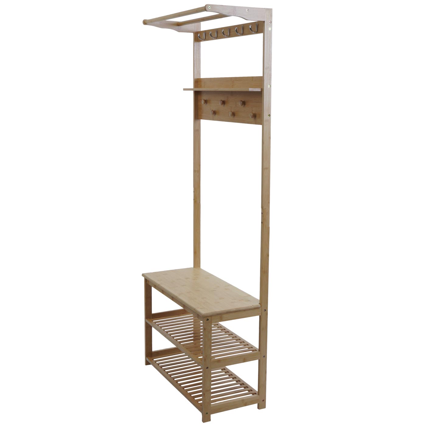 Cosmo Casa - Bamboe Staande Kapstok - Kapstok - Schoenenrek - Bank - FSC Gecertificeerd - 170x70x31cm