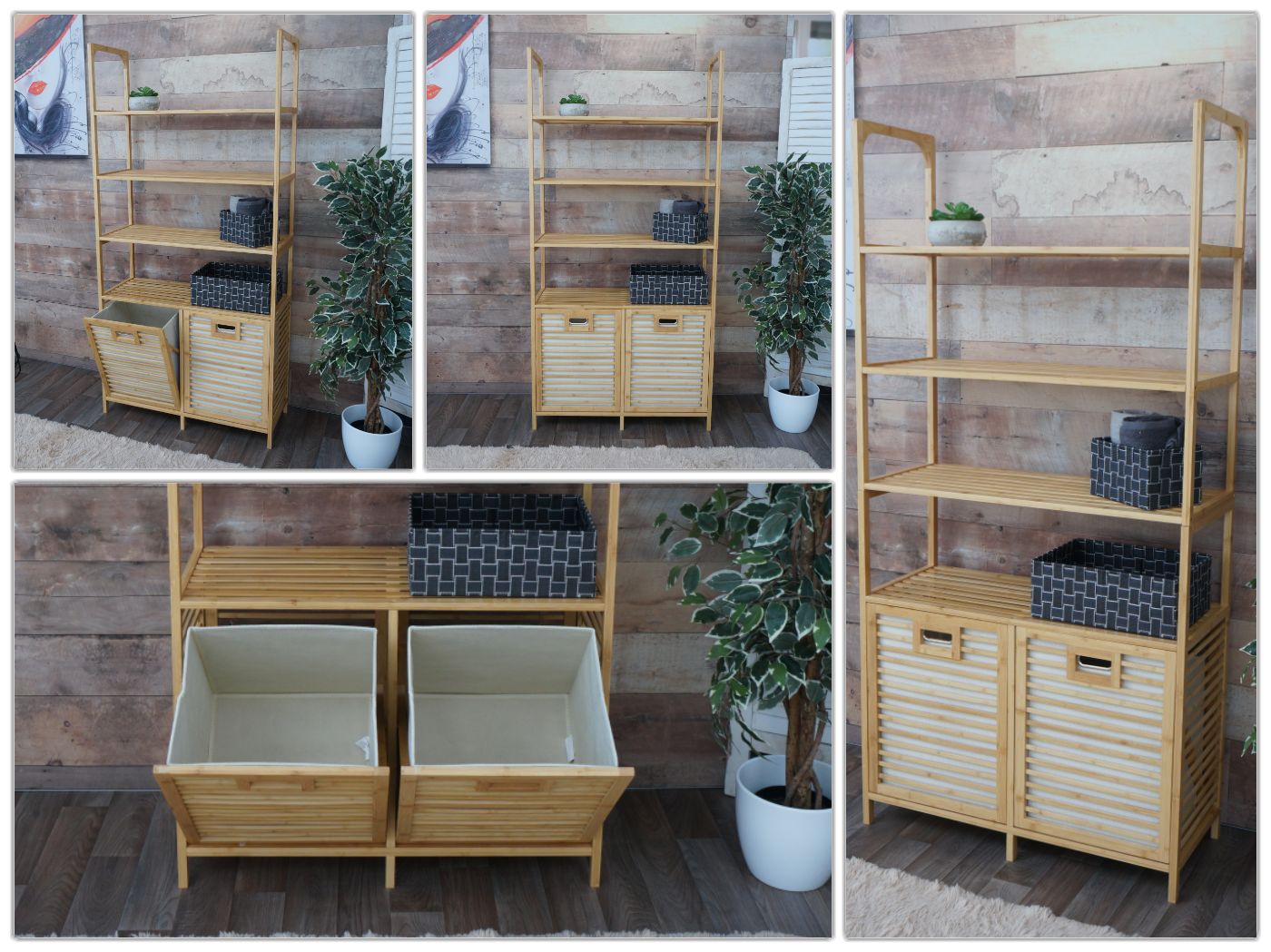 Cosmo Casa - Bamboe Badkamermeubel - Badkamerplank - 2 Wasmanden - 4 Planken - FSC Gecertificeerd - 168x81x33cm