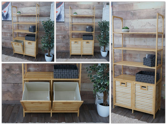 Cosmo Casa - Bamboe Badkamermeubel - Badkamerplank - 2 Wasmanden - 4 Planken - FSC Gecertificeerd - 168x81x33cm