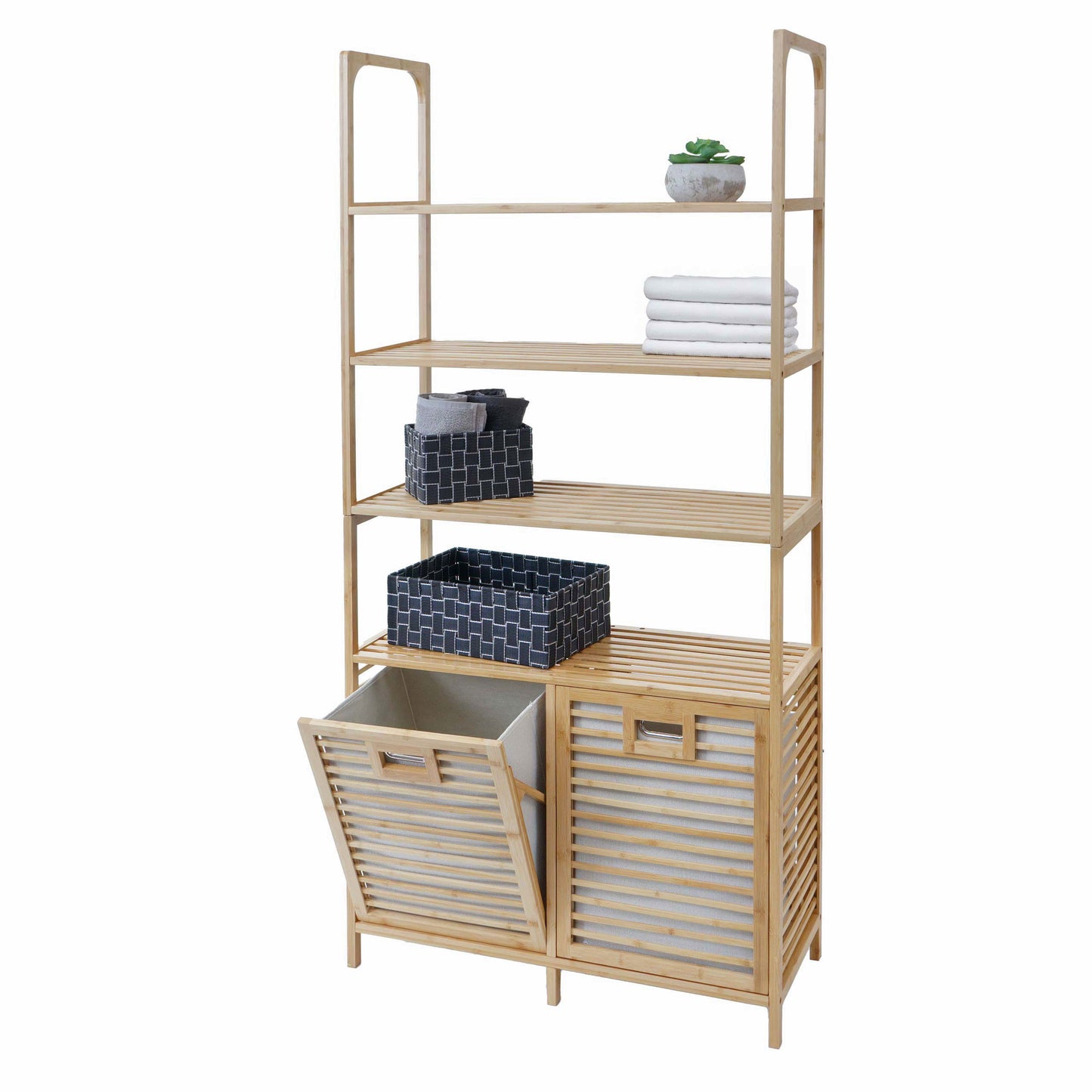 Cosmo Casa - Bamboe Badkamermeubel - Badkamerplank - 2 Wasmanden - 4 Planken - FSC Gecertificeerd - 168x81x33cm