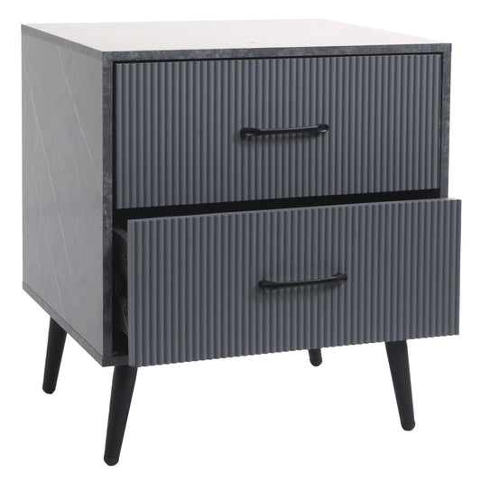 Cosmo Casa - Nachtkastje - Ladekast - 3D Design - Melaminehout - Marmerlook - Grijs