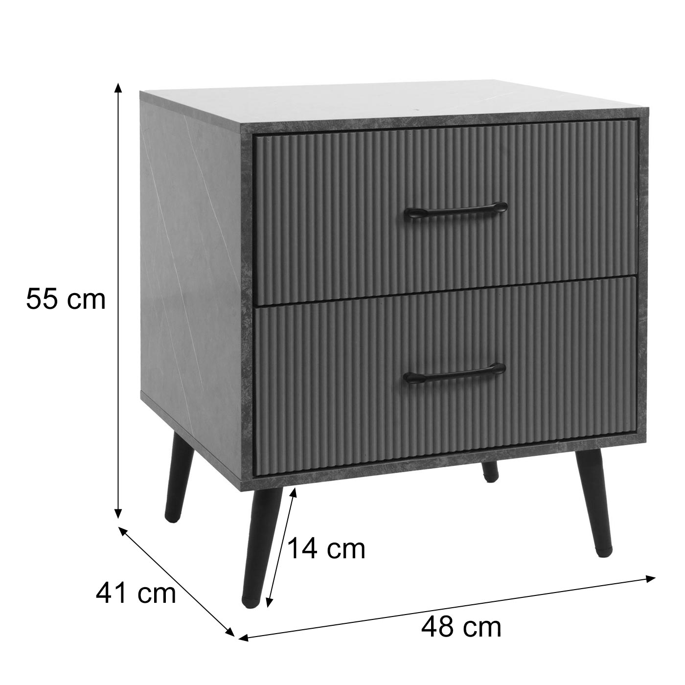 Cosmo Casa - Nachtkastje - Ladekast - 3D Design - Melaminehout - Marmerlook - Grijs