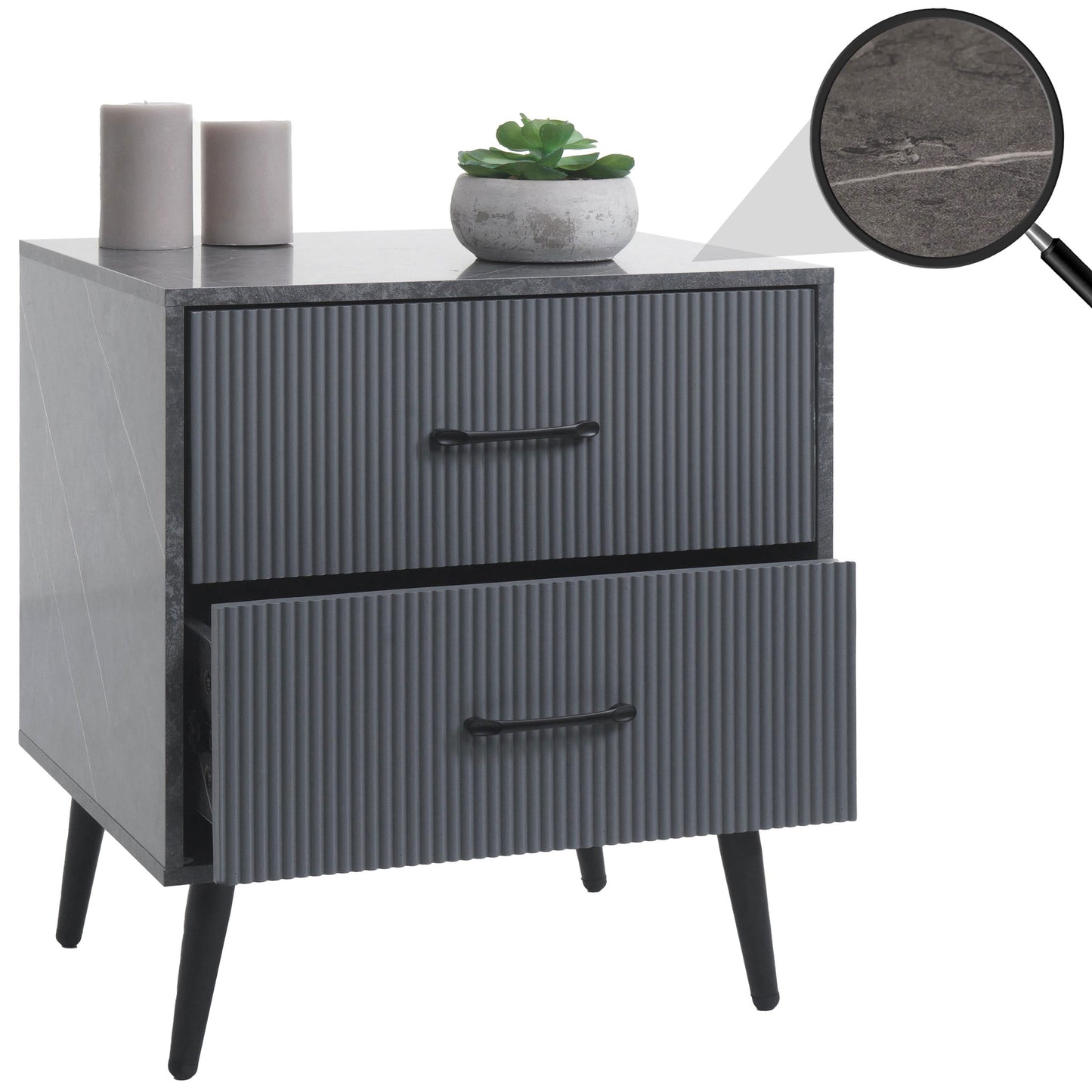 Cosmo Casa - Nachtkastje - Ladekast - 3D Design - Melaminehout - Marmerlook - Grijs