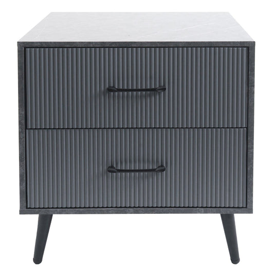 Cosmo Casa - Nachtkastje - Ladekast - 3D Design - Melaminehout - Marmerlook - Grijs