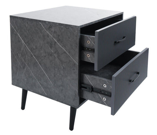 Cosmo Casa - Nachtkastje - Ladekast - 3D Design - Melaminehout - Marmerlook - Grijs