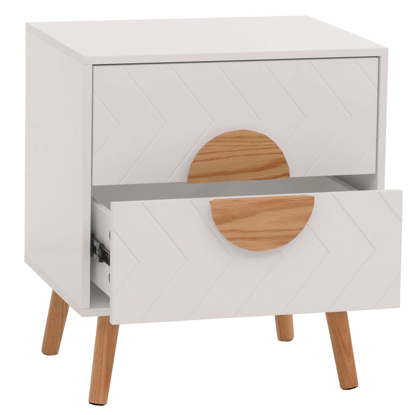 Cosmo Casa - Nachtkastje - Ladekast - Bijzettafel - Nachtkastje - Visgraatpatroon - Melamine Hout - Wit - 55x48x40cm