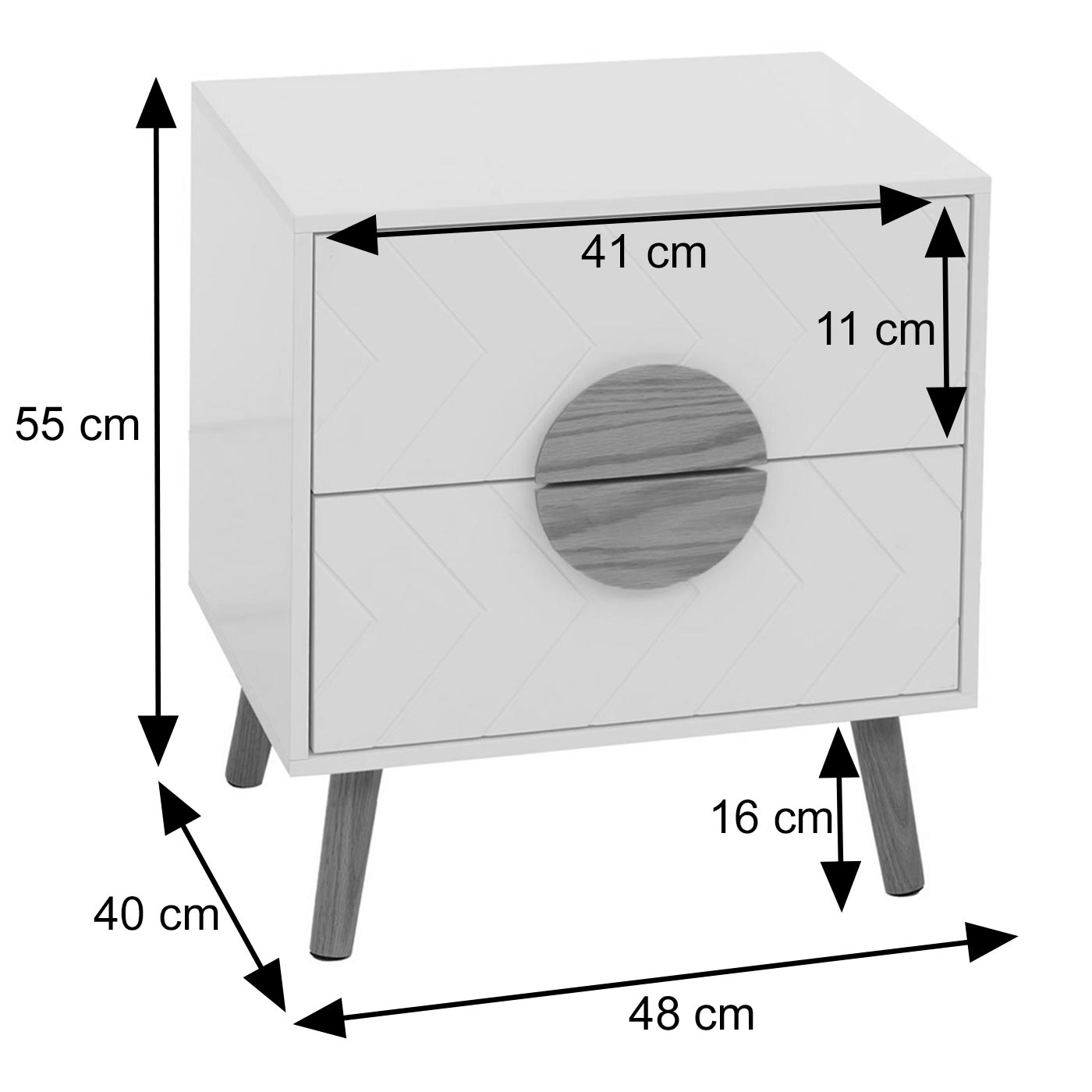 Cosmo Casa - Nachtkastje - Ladekast - Bijzettafel - Nachtkastje - Visgraatpatroon - Melamine Hout - Wit - 55x48x40cm