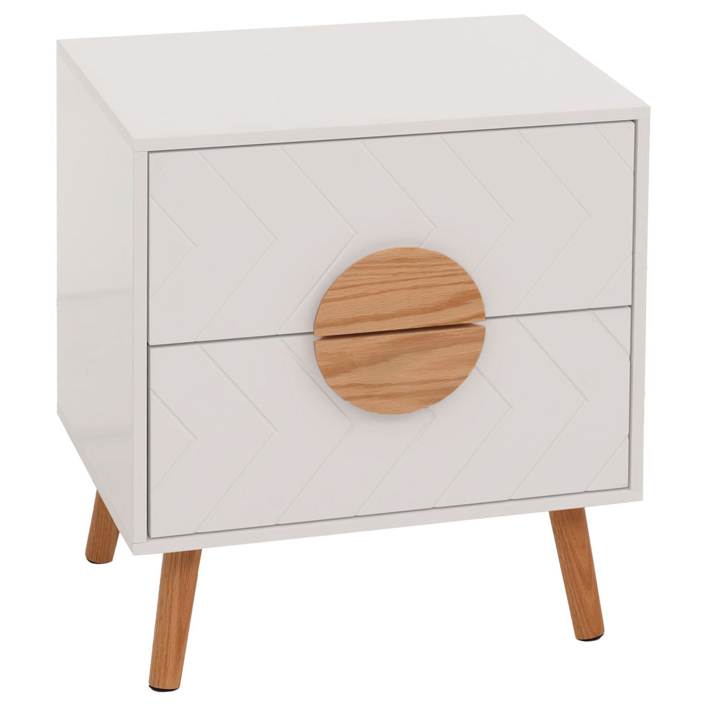 Cosmo Casa - Nachtkastje - Ladekast - Bijzettafel - Nachtkastje - Visgraatpatroon - Melamine Hout - Wit - 55x48x40cm