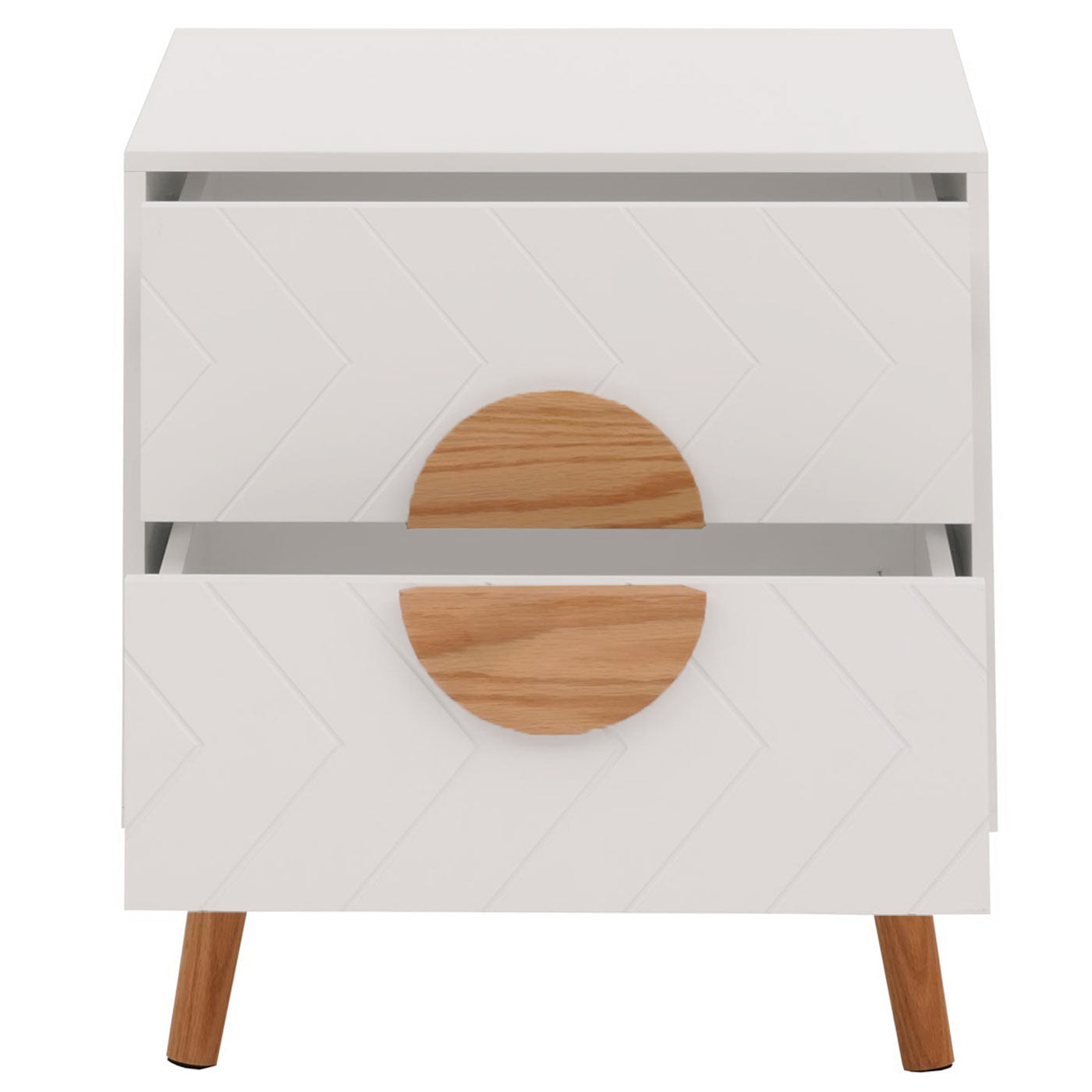 Cosmo Casa - Nachtkastje - Ladekast - Bijzettafel - Nachtkastje - Visgraatpatroon - Melamine Hout - Wit - 55x48x40cm