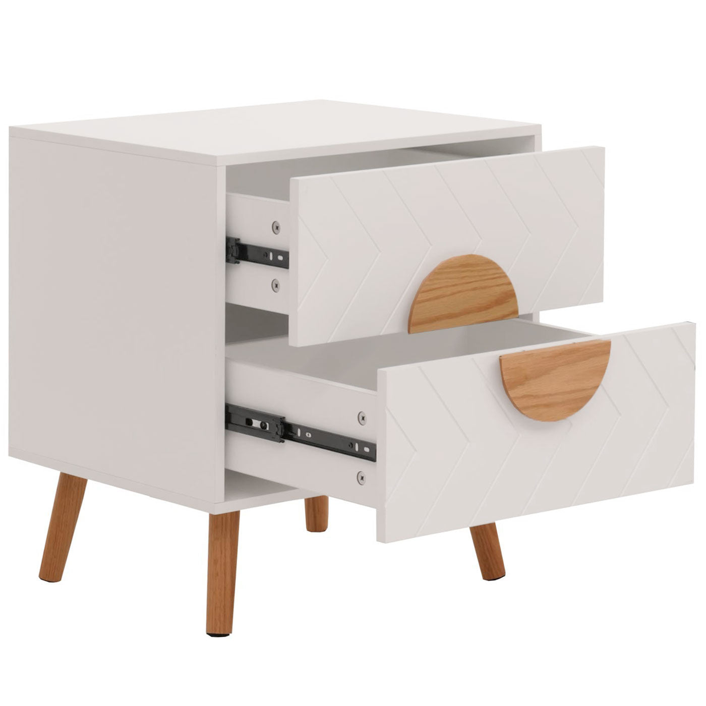 Cosmo Casa - Nachtkastje - Ladekast - Bijzettafel - Nachtkastje - Visgraatpatroon - Melamine Hout - Wit - 55x48x40cm