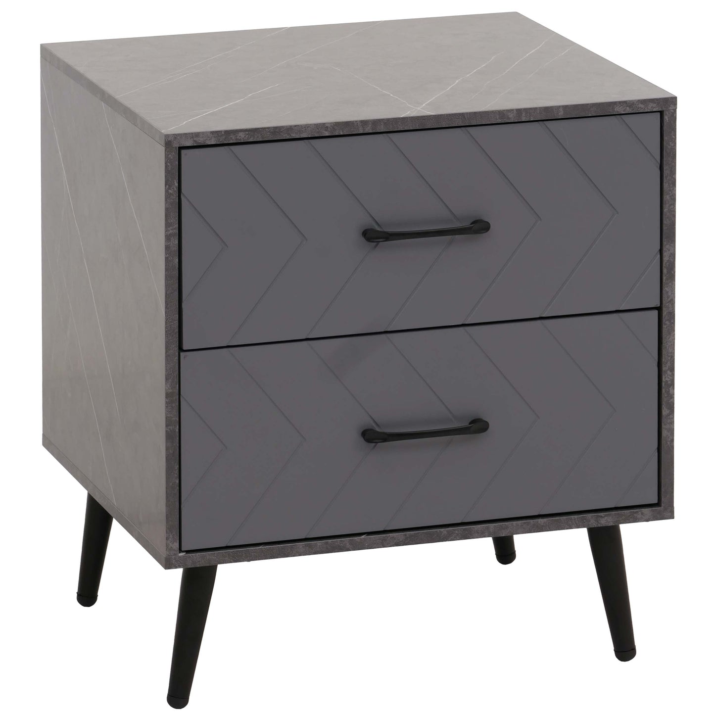 Cosmo Casa - Nachtkastje - Bijzettafel - Nachtkastje - Visgraatpatroon - Melamine Hout - Marmerlook - Grijs - 55x48x40cm