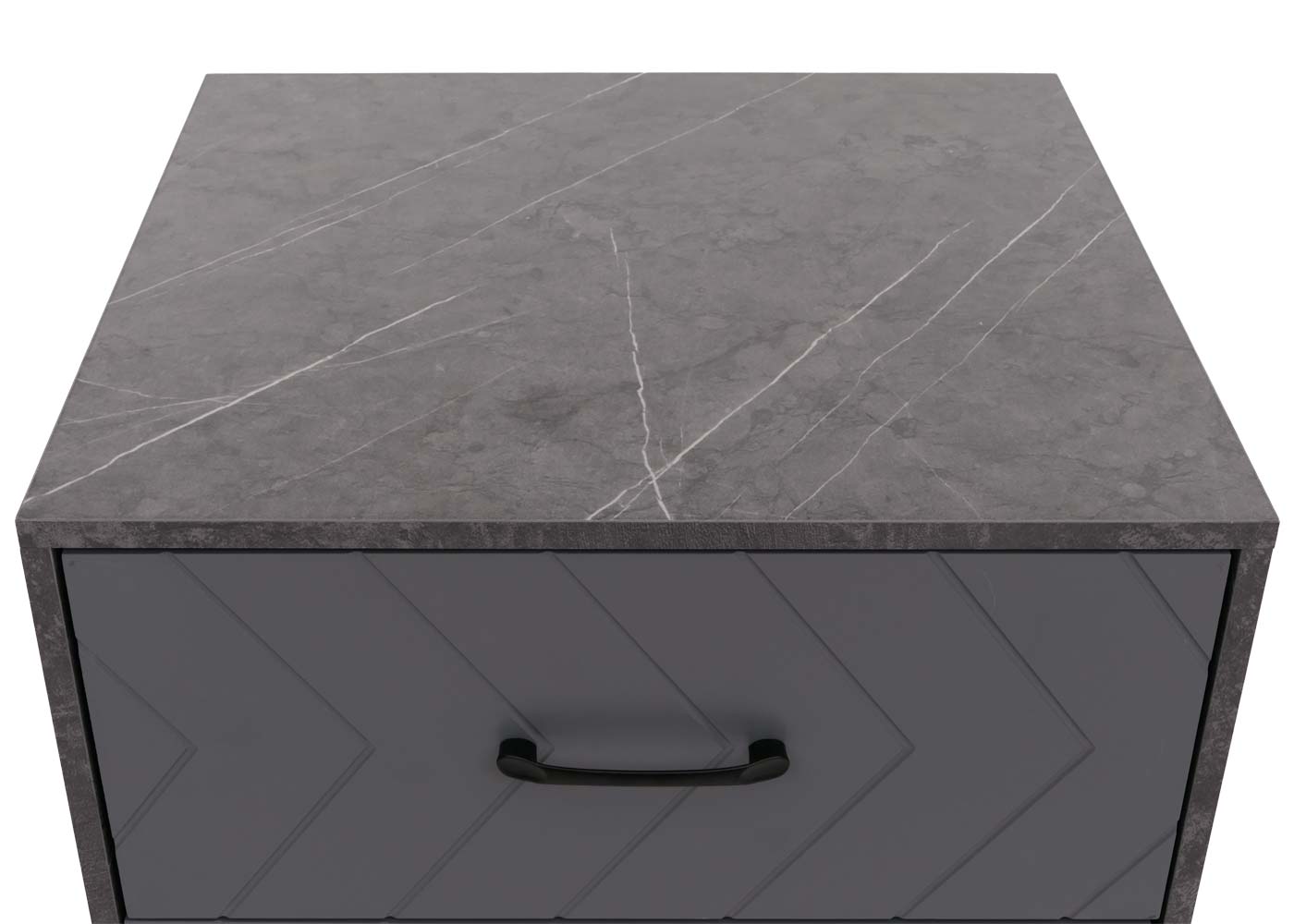 Cosmo Casa - Nachtkastje - Bijzettafel - Nachtkastje - Visgraatpatroon - Melamine Hout - Marmerlook - Grijs - 55x48x40cm