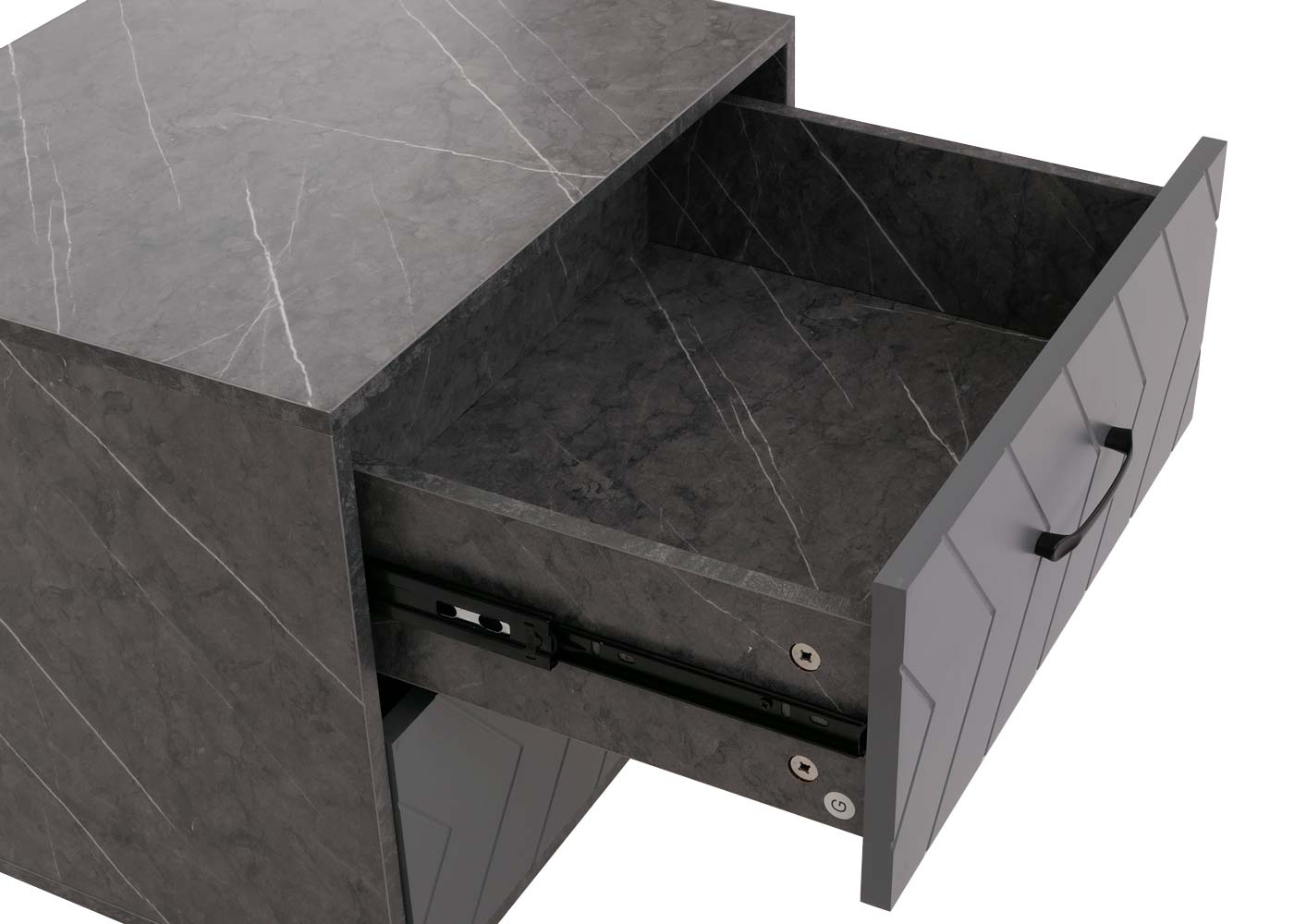 Cosmo Casa - Nachtkastje - Bijzettafel - Nachtkastje - Visgraatpatroon - Melamine Hout - Marmerlook - Grijs - 55x48x40cm