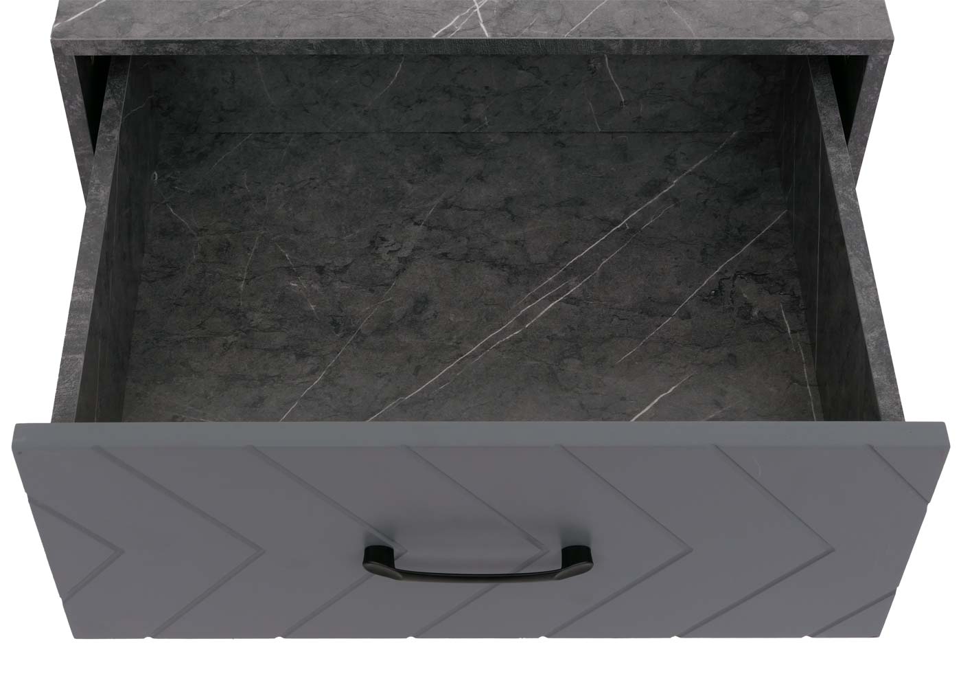 Cosmo Casa - Nachtkastje - Bijzettafel - Nachtkastje - Visgraatpatroon - Melamine Hout - Marmerlook - Grijs - 55x48x40cm