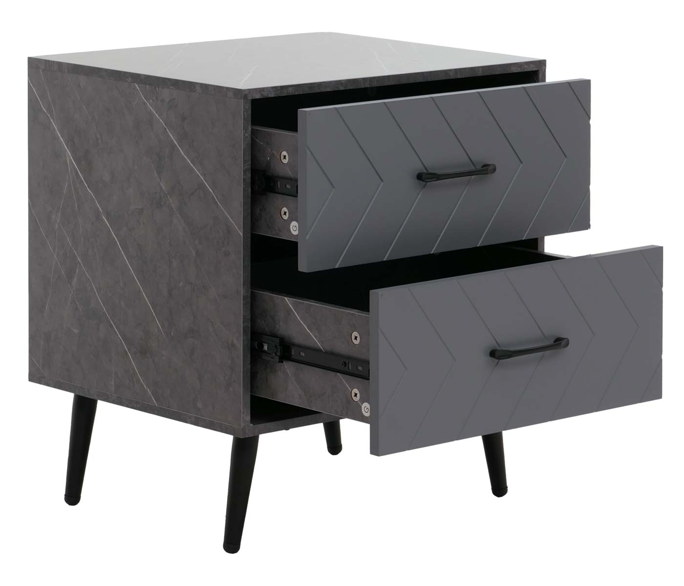 Cosmo Casa - Nachtkastje - Bijzettafel - Nachtkastje - Visgraatpatroon - Melamine Hout - Marmerlook - Grijs - 55x48x40cm