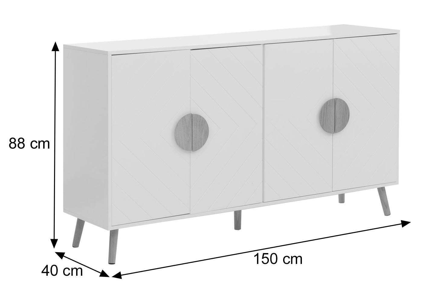 Cosmo Casa - Dressoir - Ladekast - Kast - Highboard Dressoir - Visgraatpatroon - Melamine Hout - Wit - 88x150x40cm