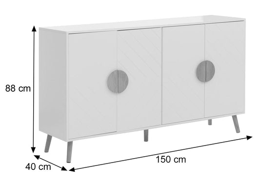 Cosmo Casa - Dressoir - Ladekast - Kast - Highboard Dressoir - Visgraatpatroon - Melamine Hout - Wit - 88x150x40cm