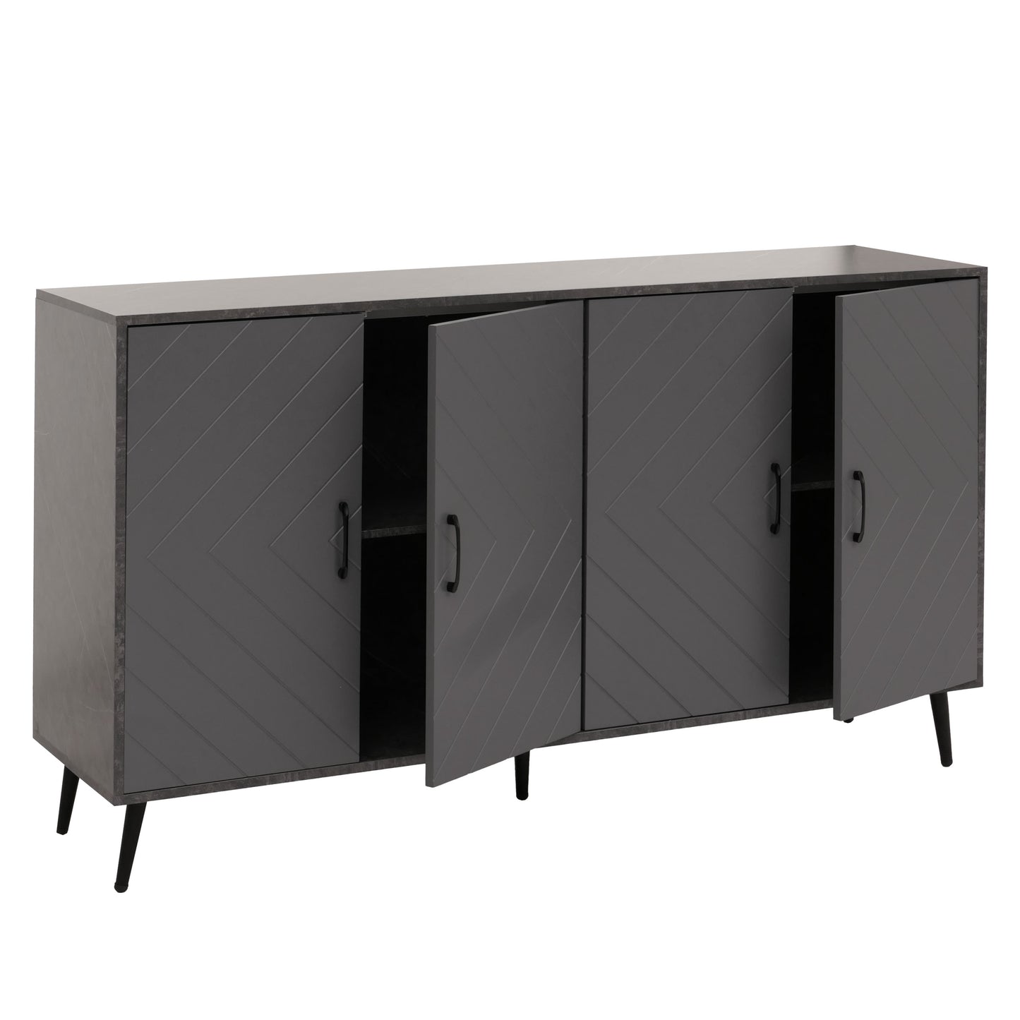 Cosmo Casa - Dressoir - Ladekast - Kast - Highboard Dressoir - Visgraatpatroon - Melamine Hout - Marmerlook - Grijs - 88x150x40cm