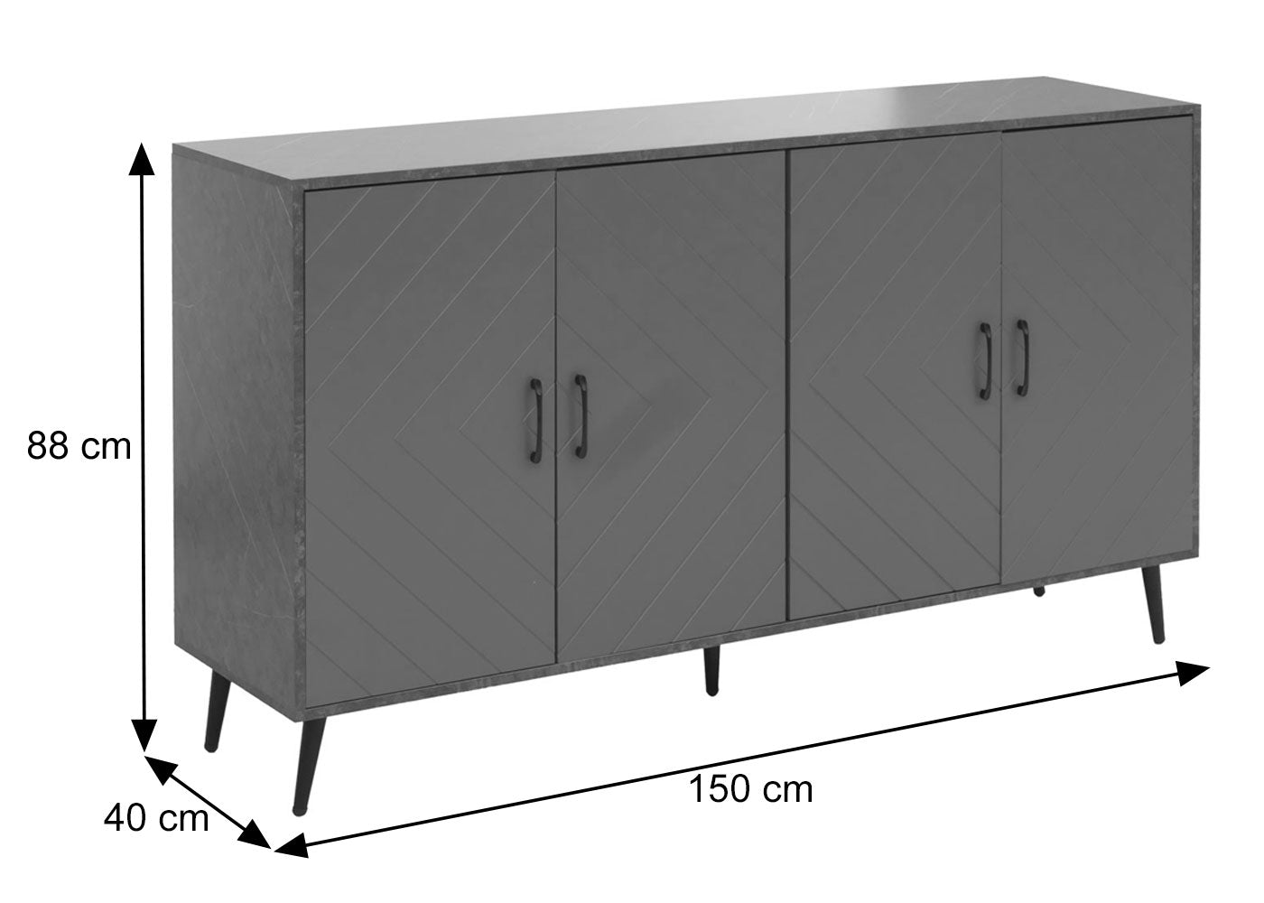 Cosmo Casa - Dressoir - Ladekast - Kast - Highboard Dressoir - Visgraatpatroon - Melamine Hout - Marmerlook - Grijs - 88x150x40cm