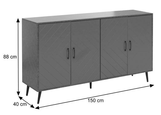 Cosmo Casa - Dressoir - Ladekast - Kast - Highboard Dressoir - Visgraatpatroon - Melamine Hout - Marmerlook - Grijs - 88x150x40cm