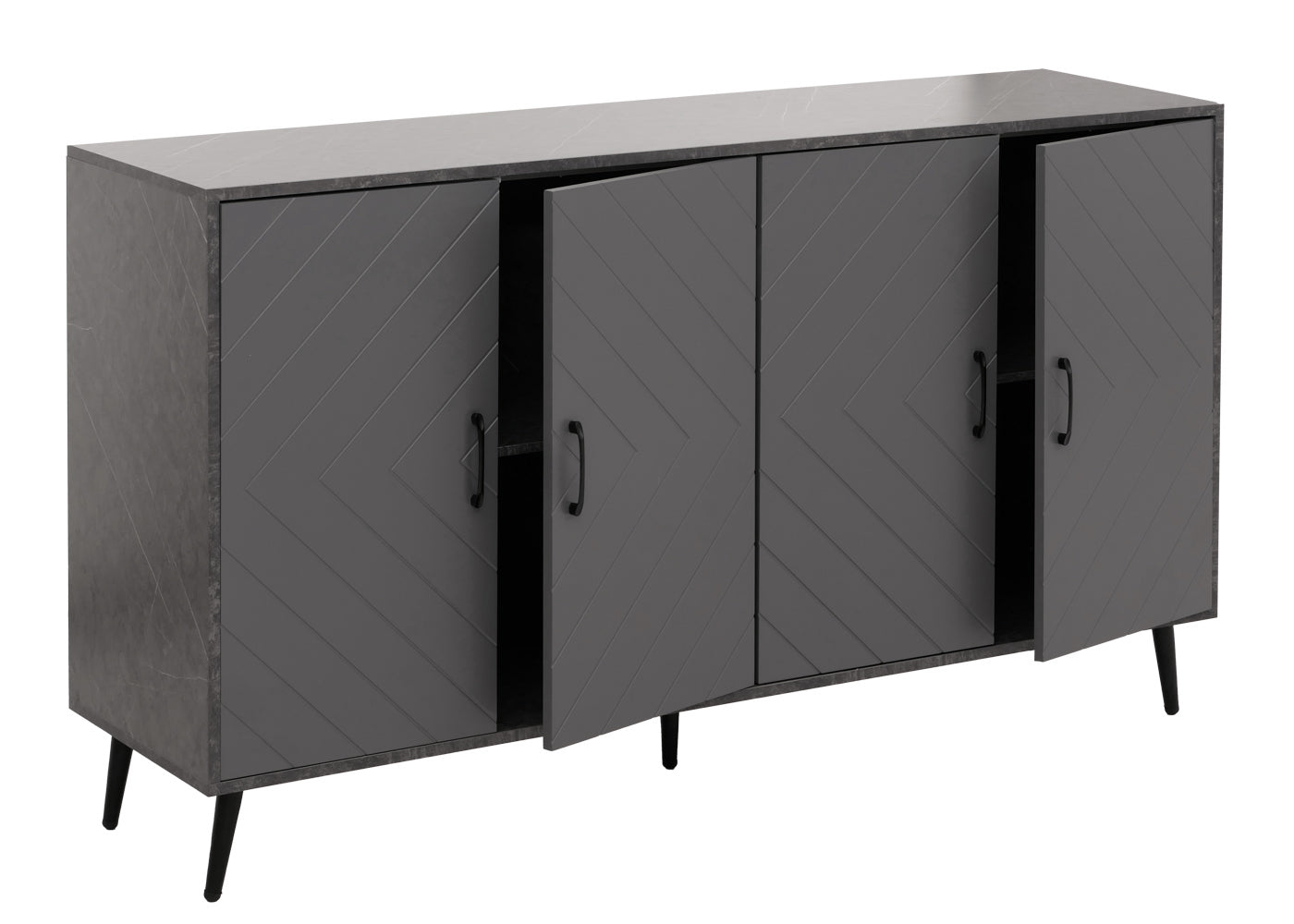 Cosmo Casa - Dressoir - Ladekast - Kast - Highboard Dressoir - Visgraatpatroon - Melamine Hout - Marmerlook - Grijs - 88x150x40cm