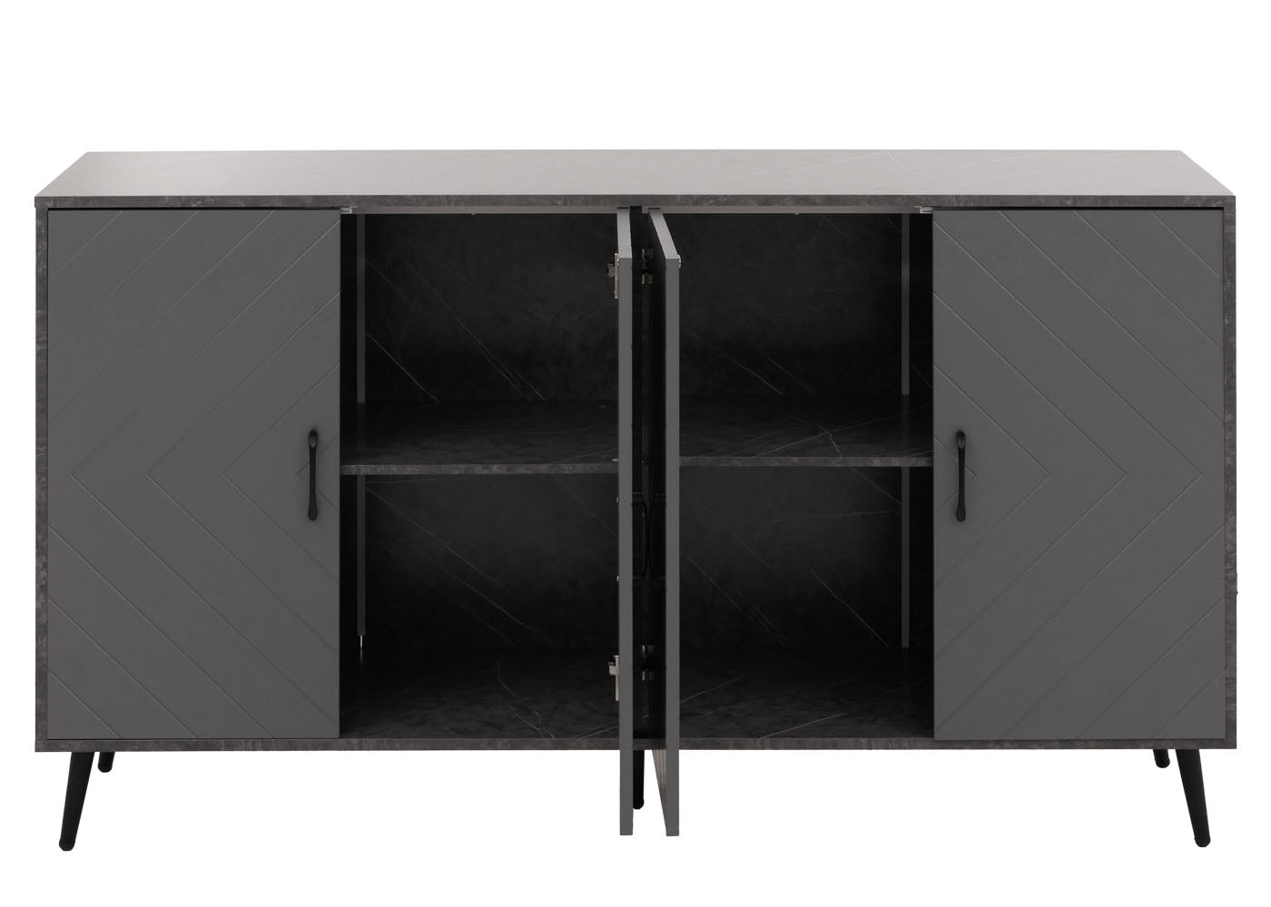 Cosmo Casa - Dressoir - Ladekast - Kast - Highboard Dressoir - Visgraatpatroon - Melamine Hout - Marmerlook - Grijs - 88x150x40cm