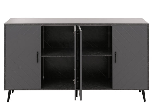Cosmo Casa - Dressoir - Ladekast - Kast - Highboard Dressoir - Visgraatpatroon - Melamine Hout - Marmerlook - Grijs - 88x150x40cm