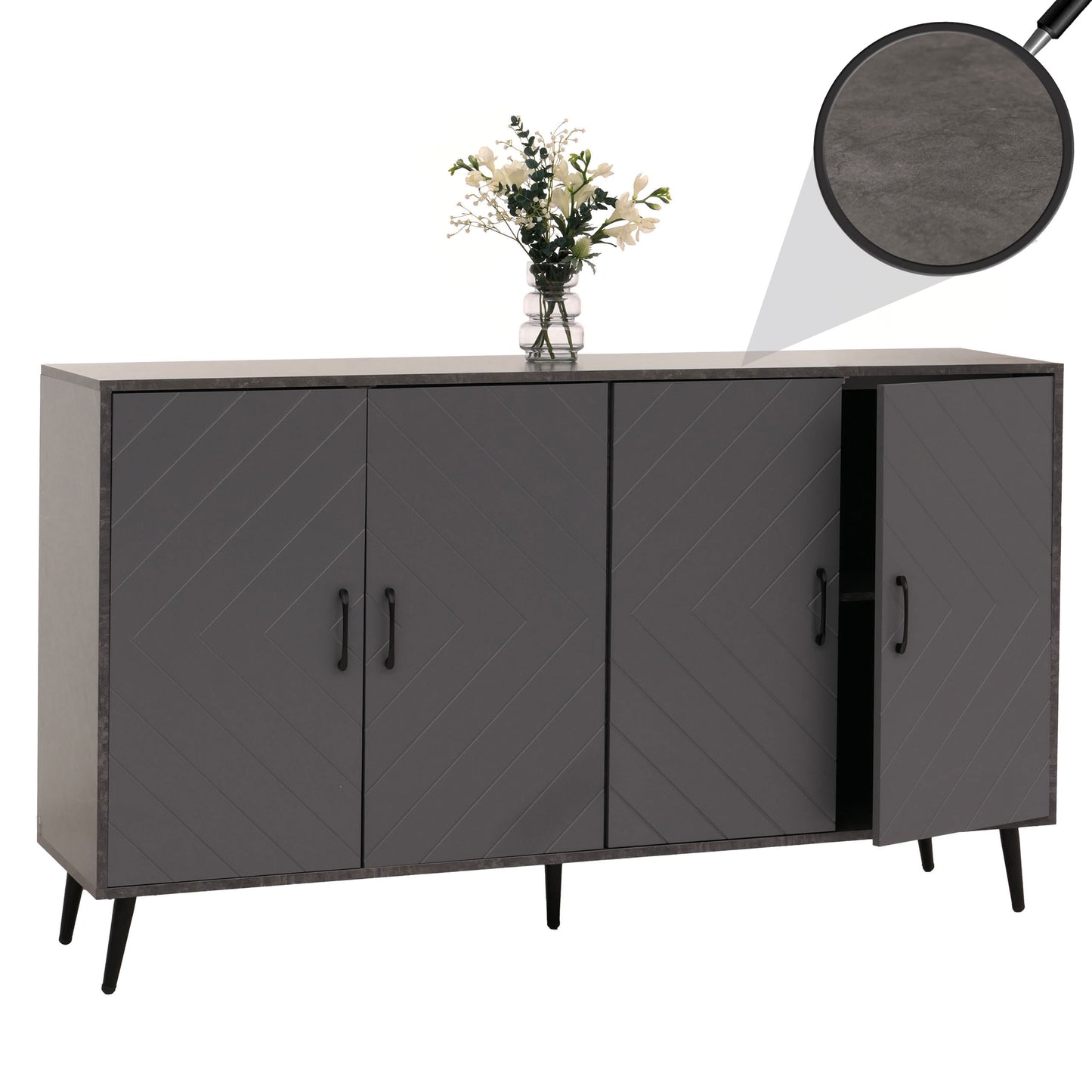 Cosmo Casa - Dressoir - Ladekast - Kast - Highboard Dressoir - Visgraatpatroon - Melamine Hout - Marmerlook - Grijs - 88x150x40cm