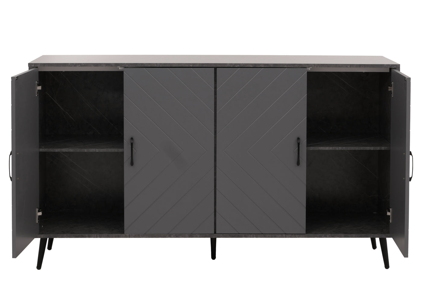 Cosmo Casa - Dressoir - Ladekast - Kast - Highboard Dressoir - Visgraatpatroon - Melamine Hout - Marmerlook - Grijs - 88x150x40cm