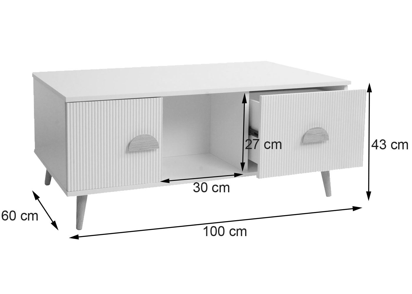 Cosmo Casa - Salontafel - Met Lades en Vakken - 3D Design - Melaminehout - Wit